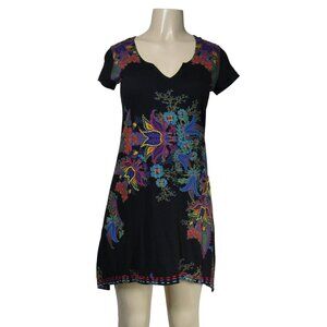 DESIGUAL Floral Boho Festival Art to Wear Bold Abstract Beaded Black Dress S